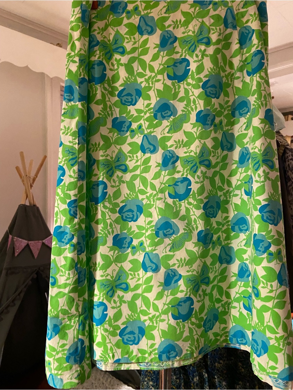 A-Line Floral Midi Skirt in Blue and Green